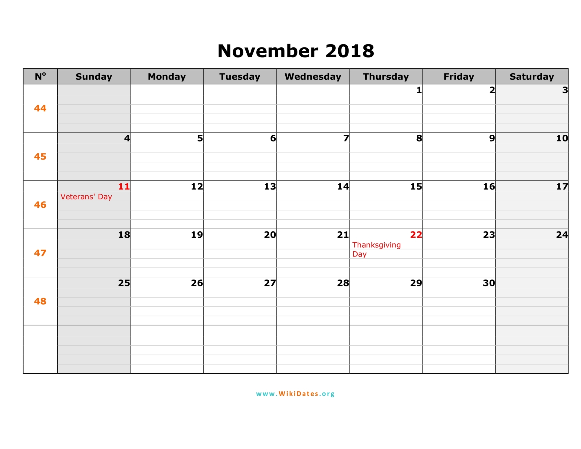 November 2018 Calendar