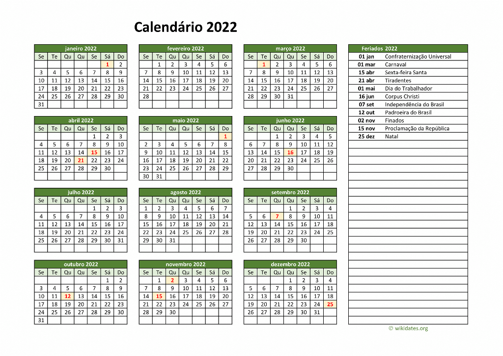 1 de Ago, 2022 Calendário com Feriados e Cont. Regressiva - BRA