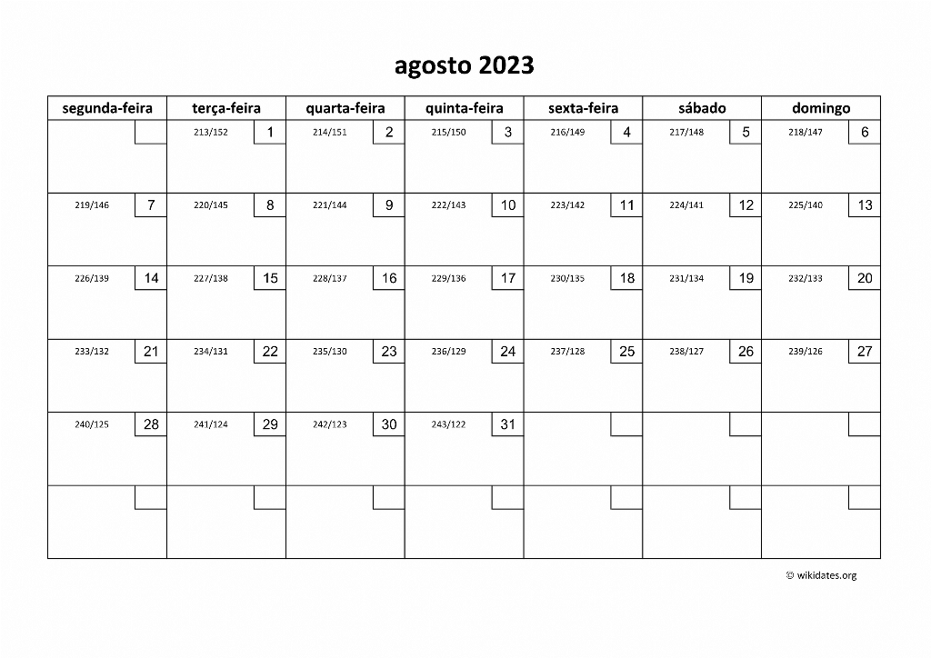 Calendário Agosto 2023