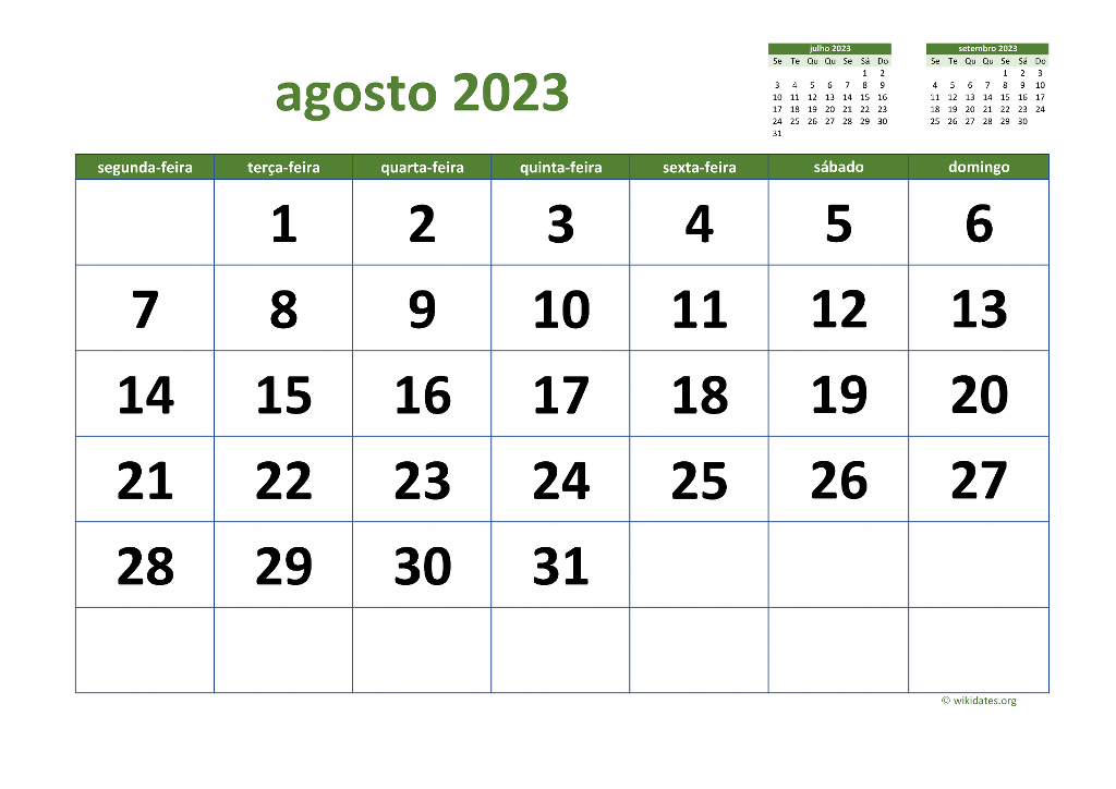 Calendario Agosto 2023