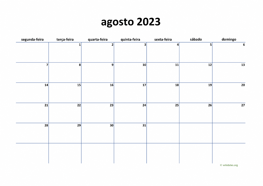 Calendário Agosto 2023