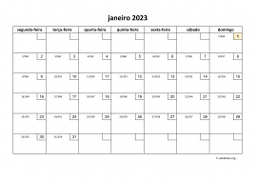 calendário mensal 2023 01