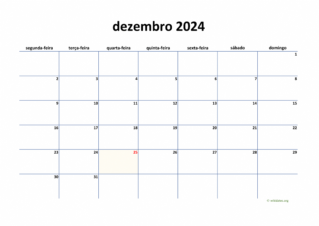 Calendário Dezembro 2024