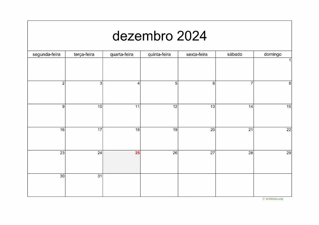 Calendário Dezembro 2024