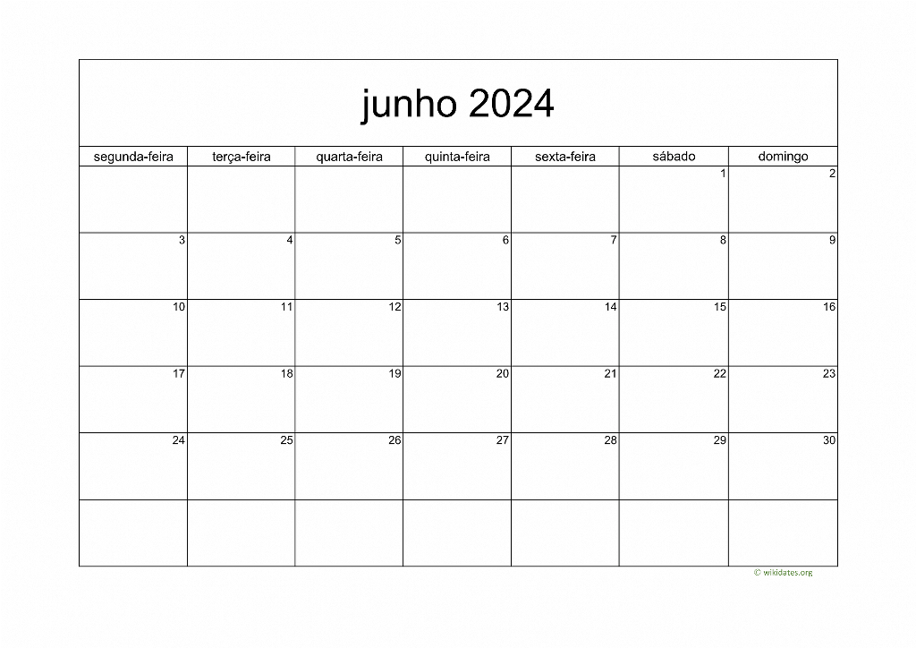 Calendário Junho 2024