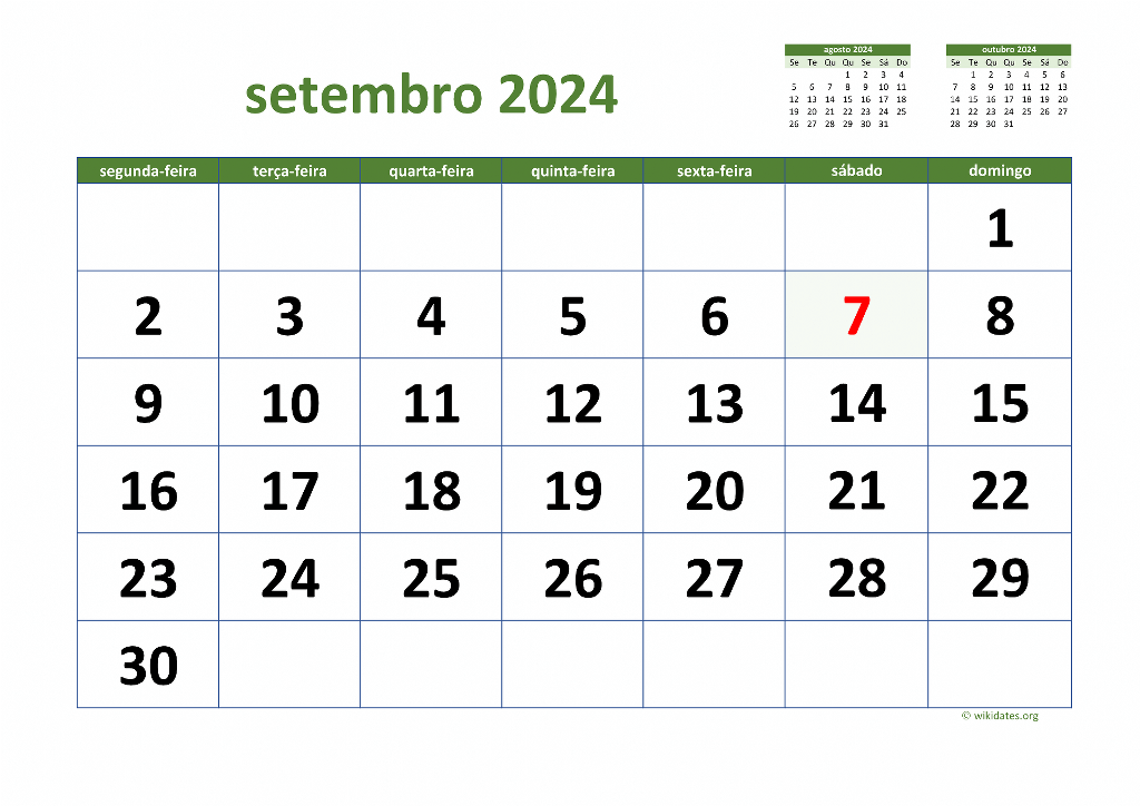 Calendário Setembro 2024