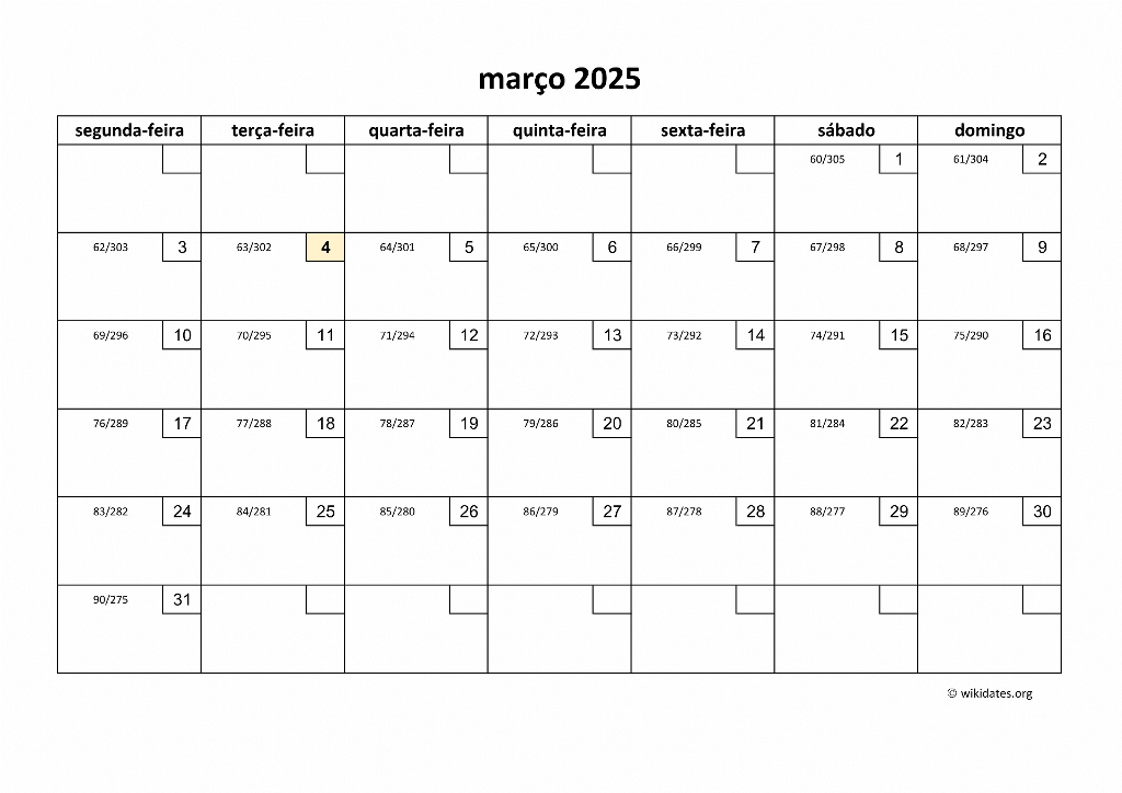 Calendário Março 2025