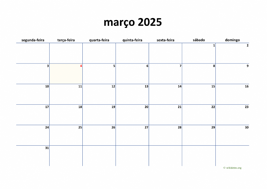 Calendário Março 2025