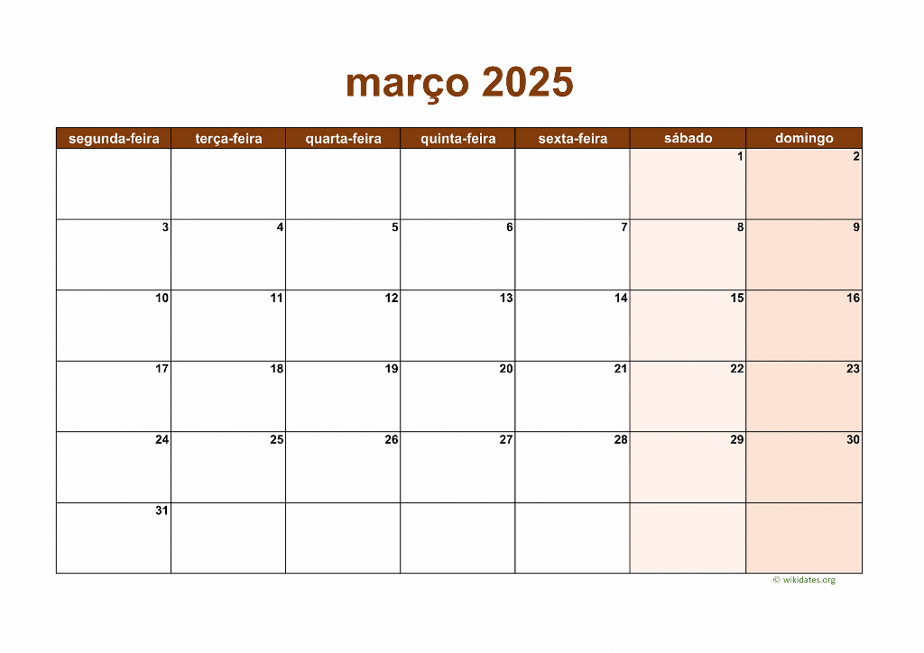 Calendário Março 2025