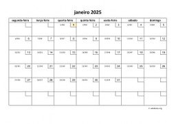 calendário mensal 2025 01