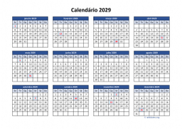 calendário anual 2029 03