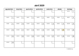calendário 2029 01