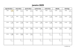 calendário mensal 2029 01