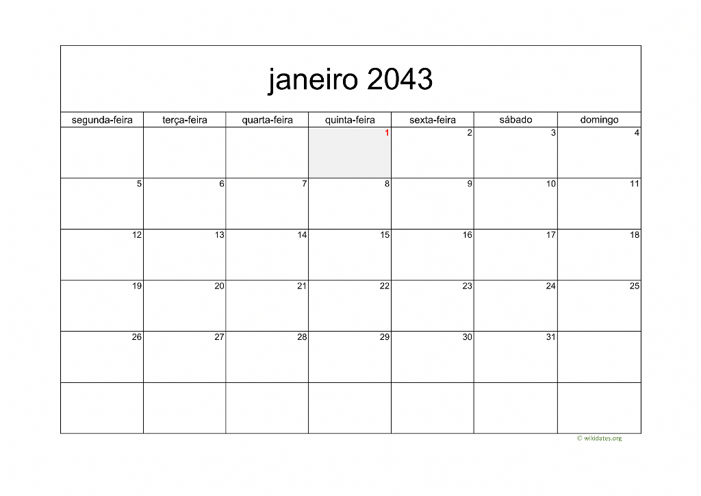 Calendário 2043