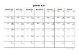 calendário mensal 2055 01