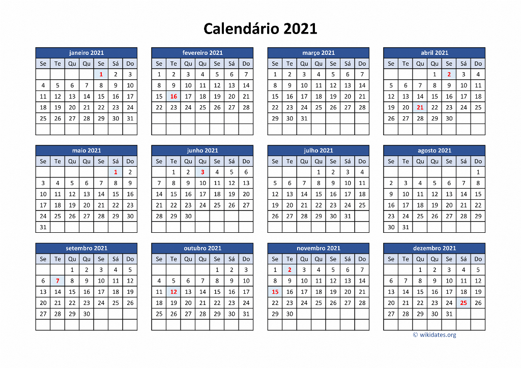 Baixar Calendário 2021 em PDF. 