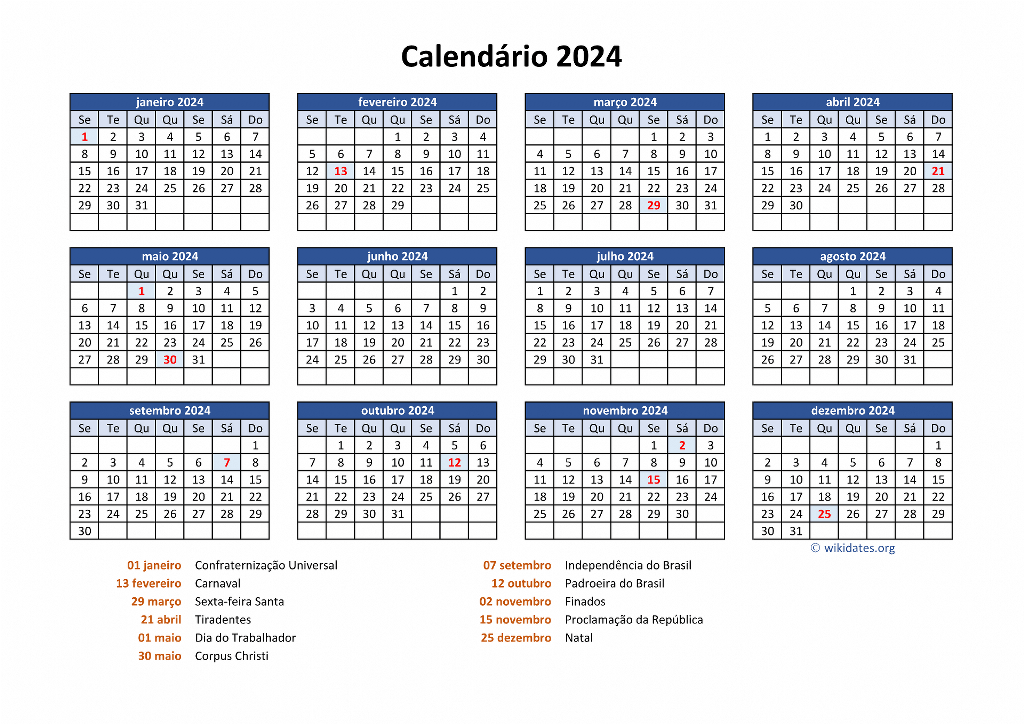 Calendario 2024 Para Imprimir Com Feriados Novembro 21 Imagesee