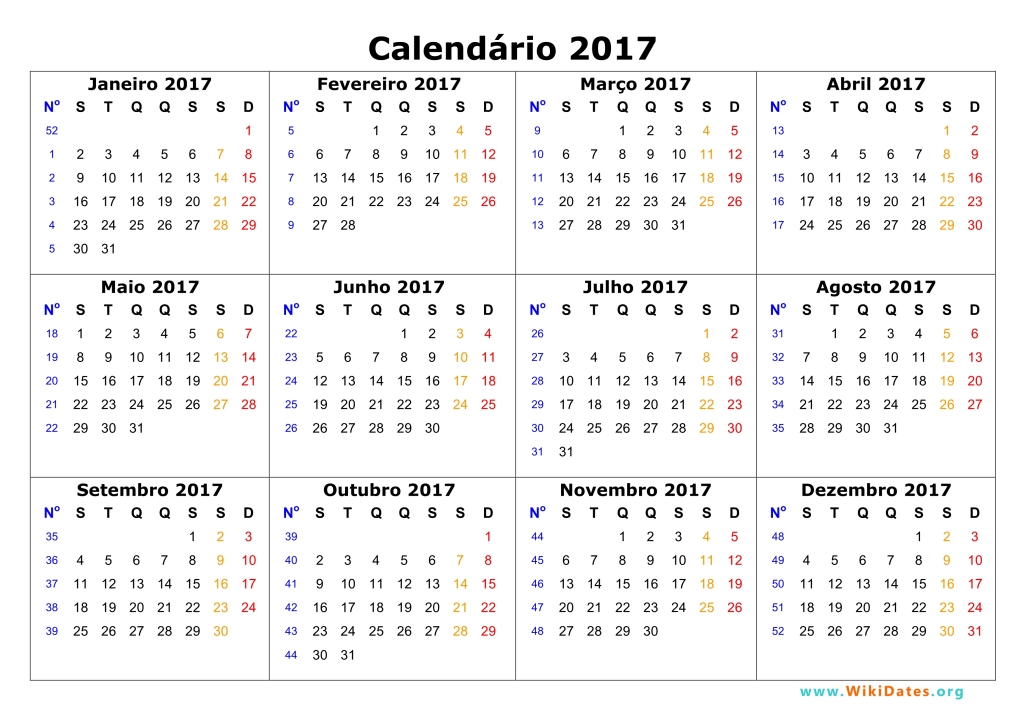 Calendário 2017 | WikiDates.org