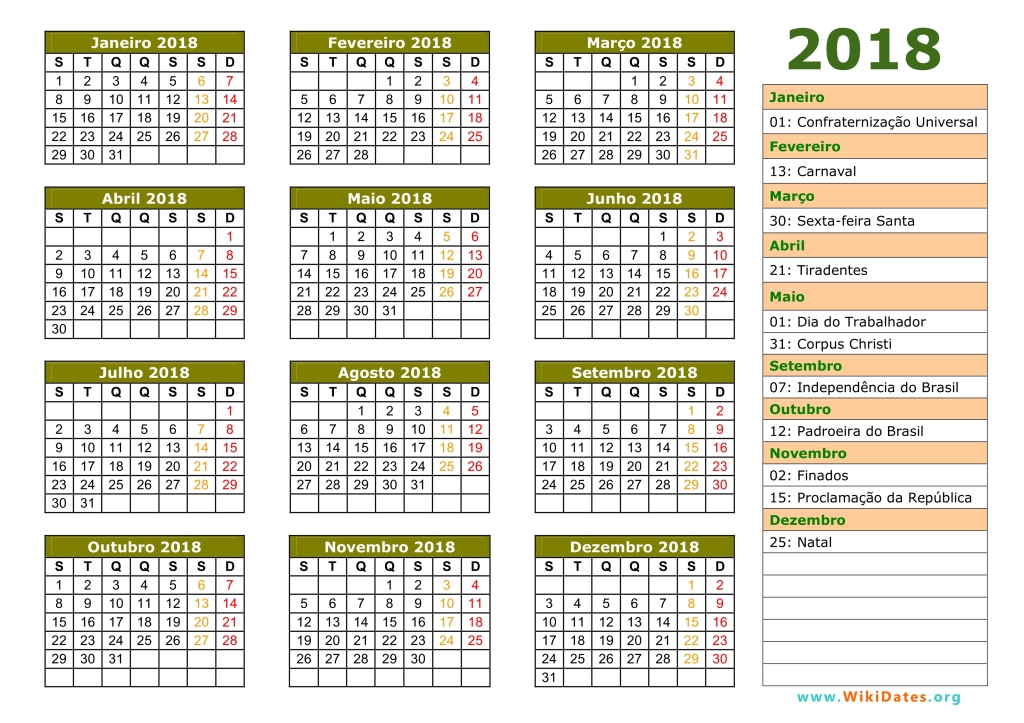 calendario junho 2018