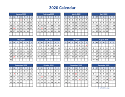 2020 Calendar in PDF