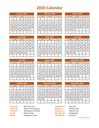 Calendar 2020 Vertical