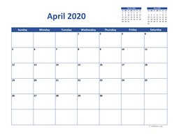April 2020 Calendar Classic