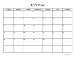 Basic Calendar for April 2020