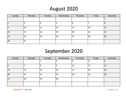 August and September 2020 Calendar