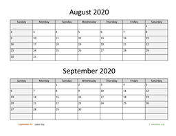 august and september 2020 calendar