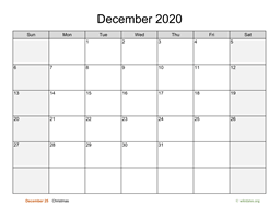 December 2020 Calendar with Weekend Shaded
