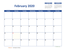 February 2020 Calendar Classic