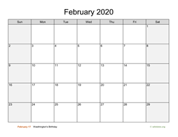 February 2020 Calendar with Weekend Shaded
