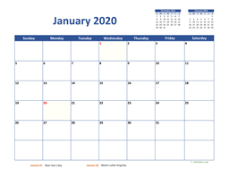 January 2020 Calendar Classic