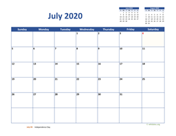 July 2020 Calendar Classic