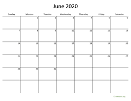 June 2020 Calendar with Bigger boxes