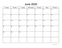 Basic Calendar for June 2020