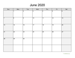 June 2020 Calendar with Weekend Shaded