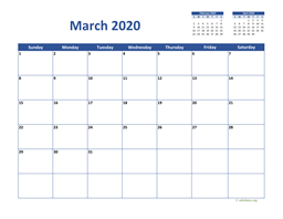 March 2020 Calendar Classic