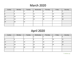 march and april 2020 calendar