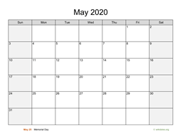 May 2020 Calendar with Weekend Shaded