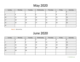 May and June 2020 Calendar