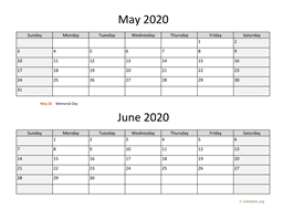 may and june 2020 calendar