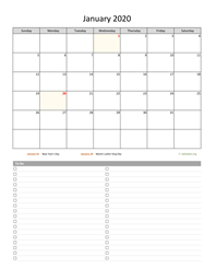 Monthly 2020 Calendar with To-Do List