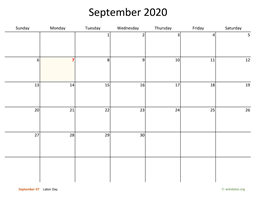 September 2020 Calendar with Bigger boxes