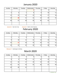 three months 2020 calendar vertical