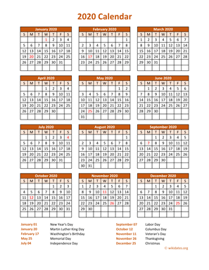 Calendar 2020 Vertical