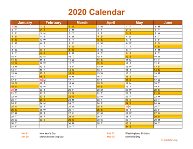 2020 Calendar on 2 Pages, Landscape Orientation