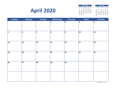 April 2020 Calendar Classic