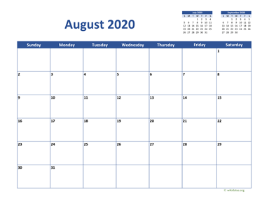 August 2020 Calendar Classic