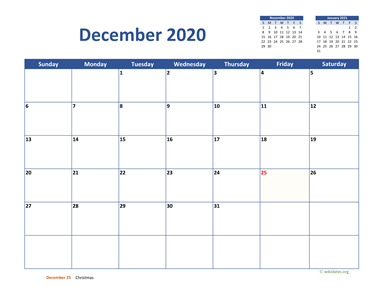 December 2020 Calendar Classic